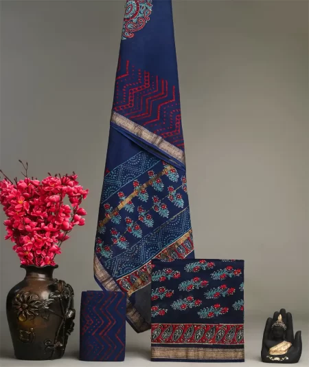 Exclusive Hand Block Print Maheshwari Silk Suit Set